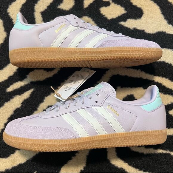 NWT Adidas Samba OG J Sneakers Silver Dawn Lilac Youth 5/Women 6 - Picture 7 of 12